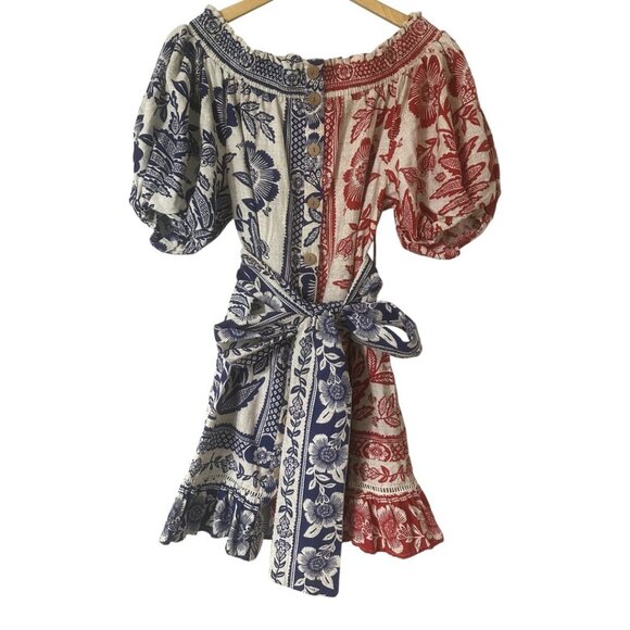 Farm Rio Mixed Pineapple Garden Off Shoulder Mini Dress S Pockets Puff Sleeves - Picture 10 of 16